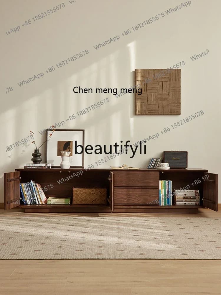 2003North American black walnut TV cabinet Nordic simple all-solid wood floor cabinet Home living room locker
