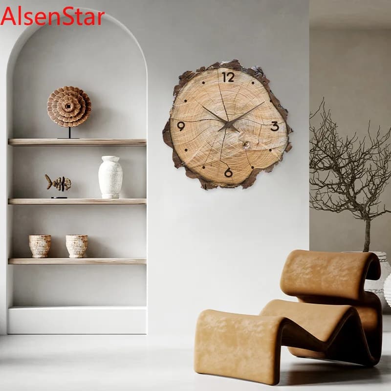Simple Artistic Annual Ring Wooden Clock Dining Living Room Silent Wall Hanging Clocks Watch Wholesale Home Decoration