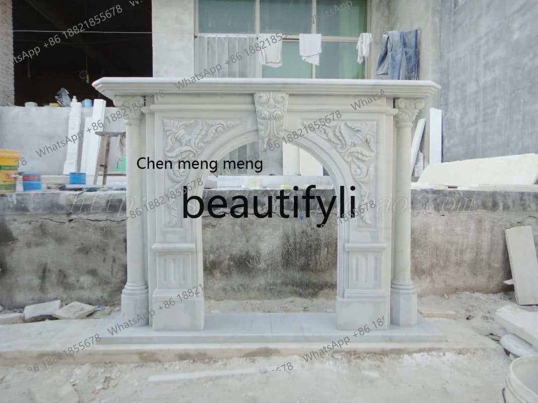 Q178 White marble, stone mantel, marble mantel, beige mantel, Roman column mantel.