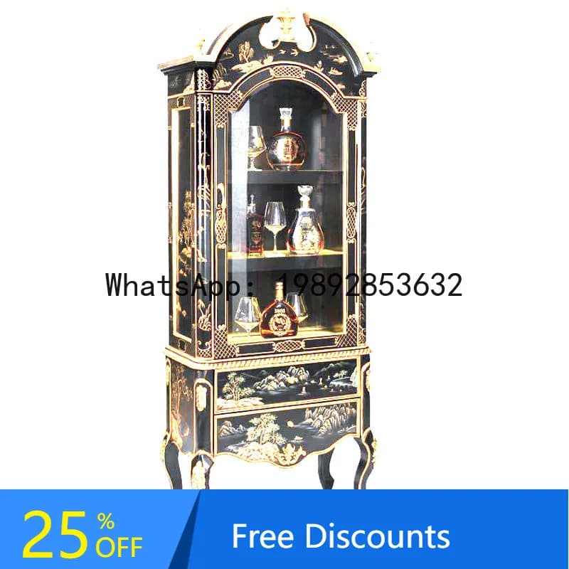 CZ American Style Solid Wood Wine Cabinet Glass Black Blue White Single Door Sideboard Display Cabinet Storage Cabinet