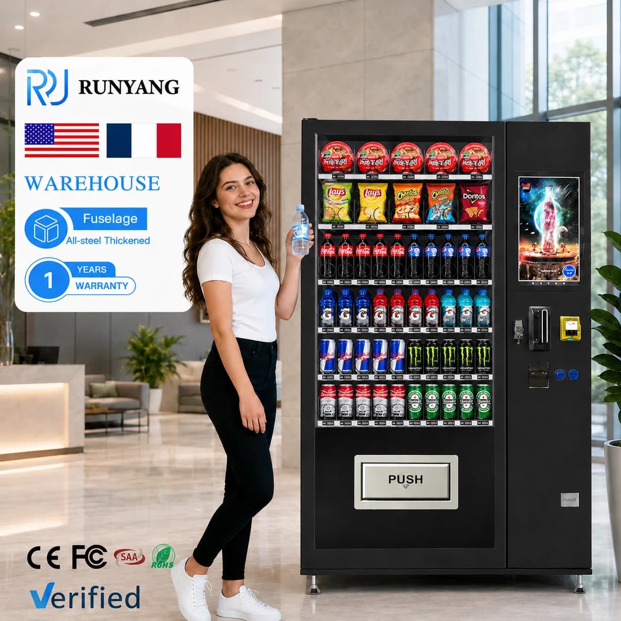 RUNYANG Factory Smart Unmaned Ai Powered Automatic Food Vending Machine with Touch Screen for Outdoor Business