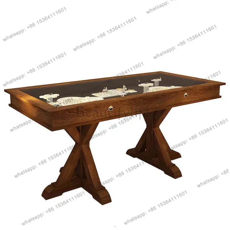 Medieval display cabinet glass jewelry necklace flowing table display