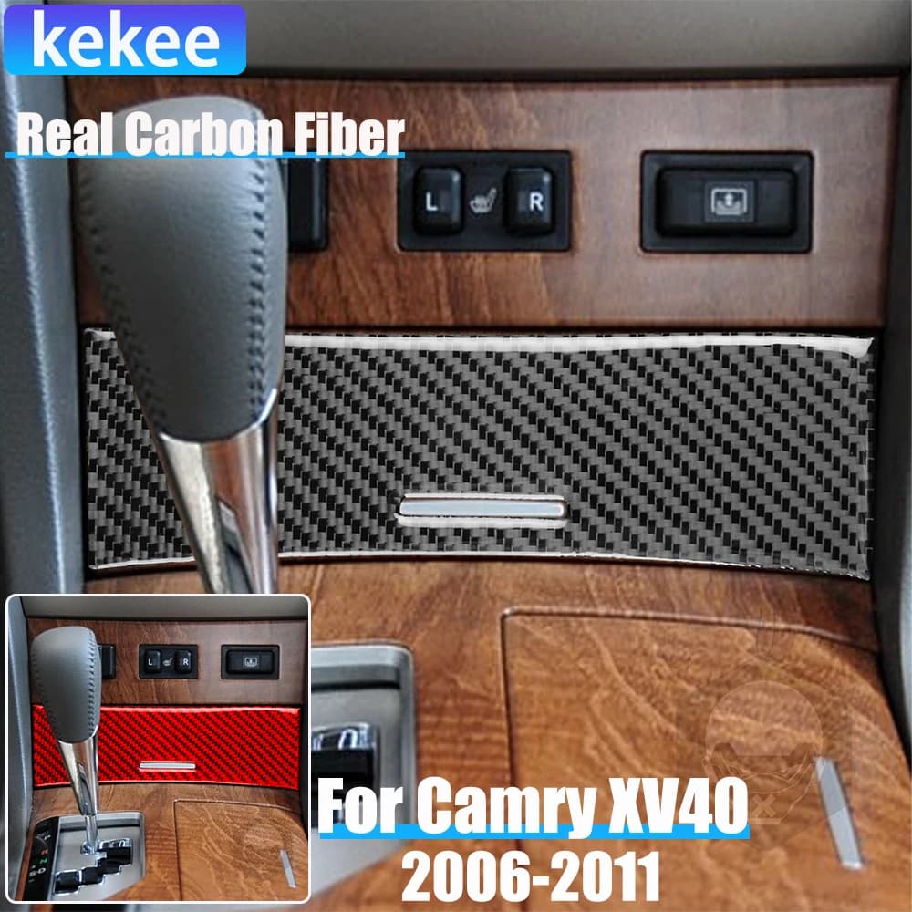 Real Carbon Fiber Car Accessories Cigarette Lighter Cover Soft Sticker For Toyota Camry 6th Gen XV40 06 2007 2008 2009 2010 2011