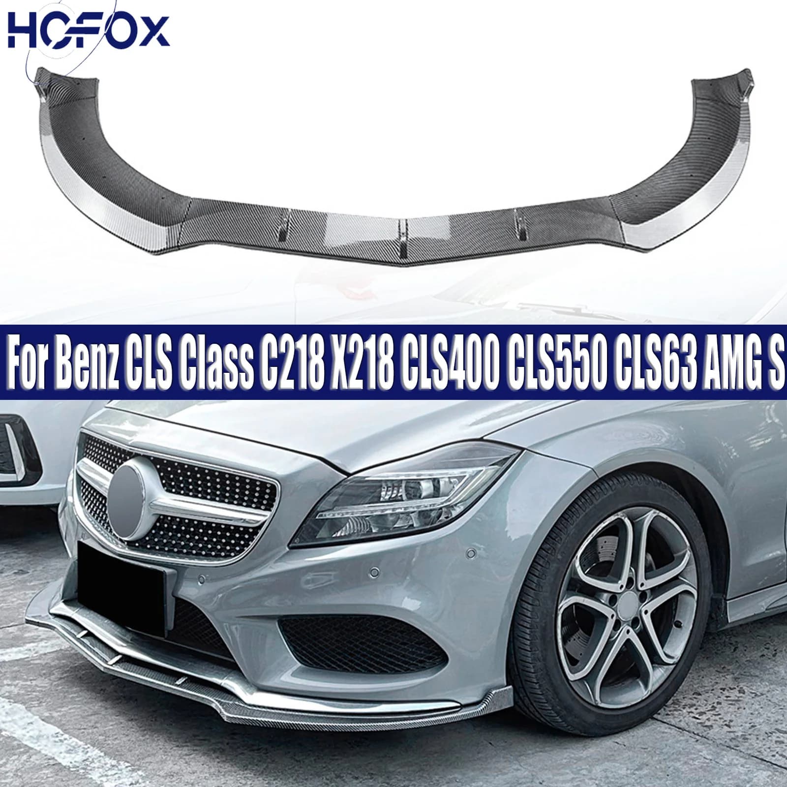 Front Bumper Spoiler Lip Gloss Black/Carbon Look ABS Plastic For Benz CLS Class C218 X218 CLS400 CLS550 CLS63 AMG LINE 2014-2017