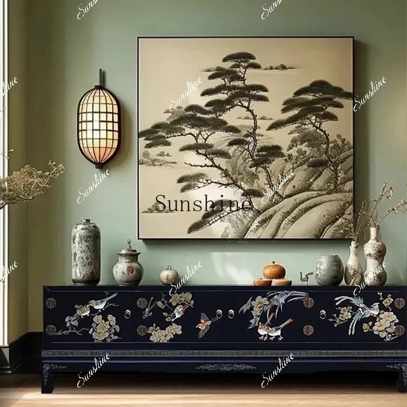 Chinese-style solid wood painted TV cabinet, living room against the wall storage, floor-to-ceiling classical high-end household