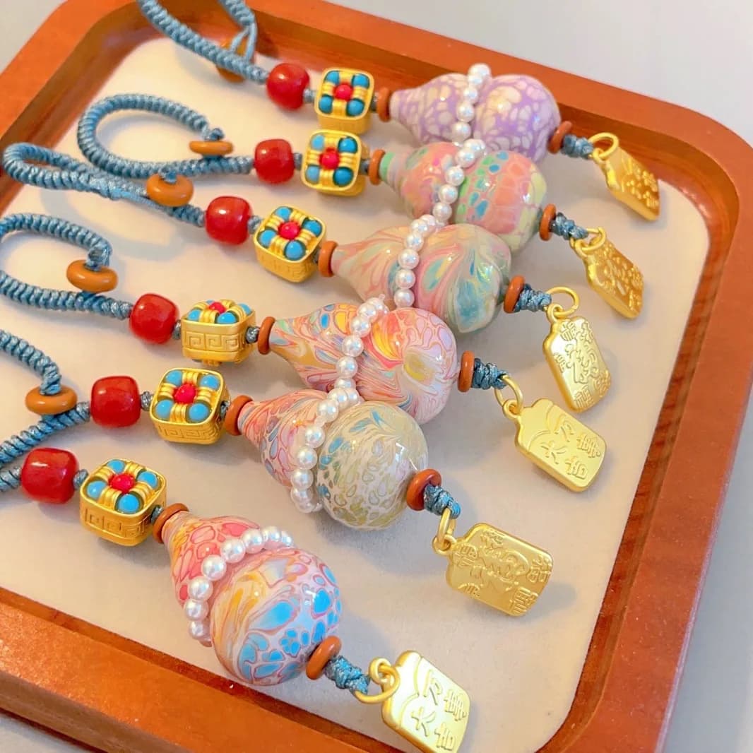 Fu Pai Pearl Gourd Accessories, Exquisite Pearl Keychain Jewelry Accessories with Large Lacquer Small Gourds