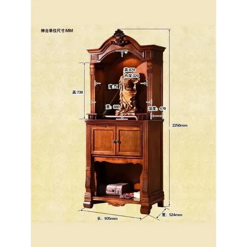 FO-27  Solid wood Buddhist niche vertical cabinet with door Guanyin God of Wealth ancestral tablet for Taiwan Buddhist