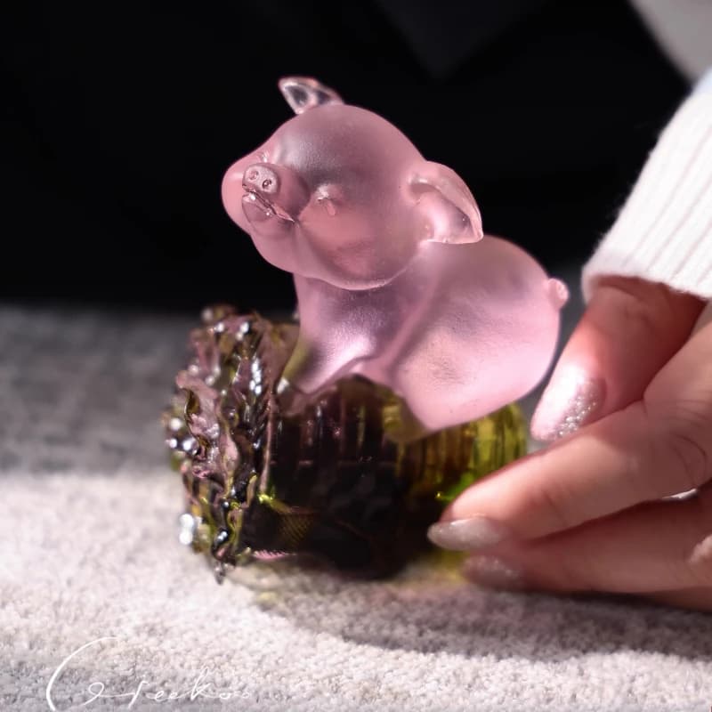 Household 100% pink pig cabbage ancient transparent glass decorative desktop ornament