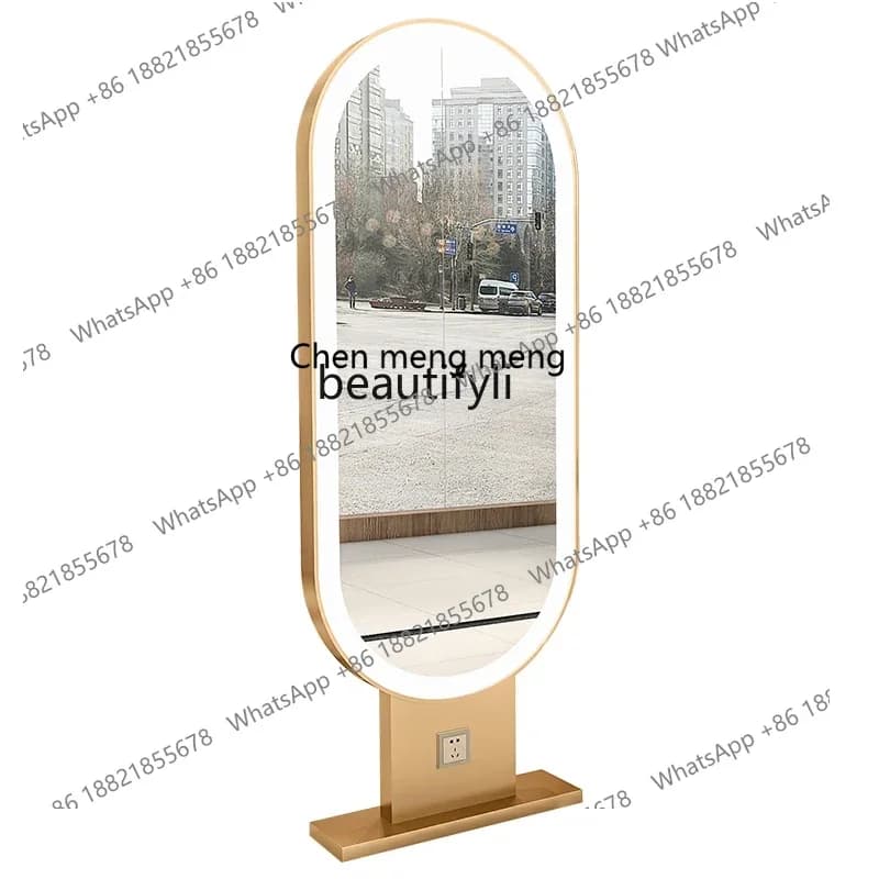 cc182l Barber Shop Mirror for Hair Salon Floor Hairdressing Mirror with Light Single Double-Sided Dressing Table Hair Cutting