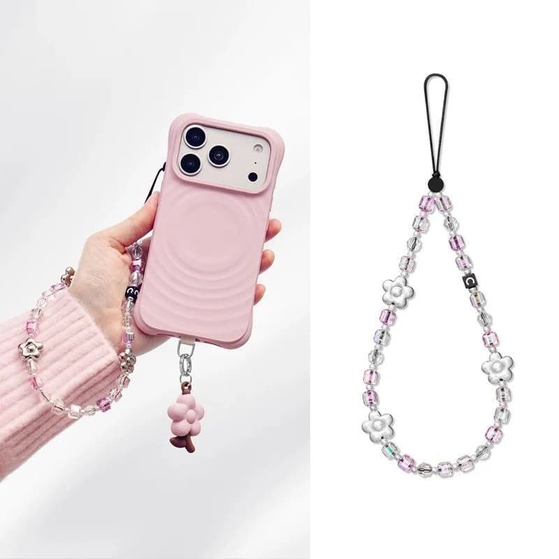 Silver Sakura Flower Phone Charm Mobile Phone Accessories Short Straps for IPhone Lanyard Bracelet for Galaxy
