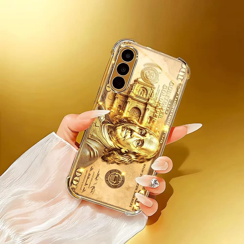 Upscale Retro Golden Currency Art Glass phone case for Samsung Galaxy S26 S25 S24 S23 S22 S21 Ultra FE Plus Trendy Hard Shell