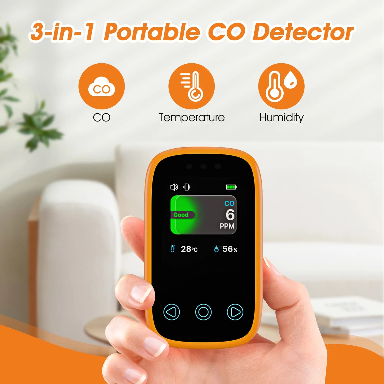 Carbon Monoxide Detector Temperature and Humidity Detection Compact Body Easy to Carry Air Quality Monitoring CO Range 0~999 PPM