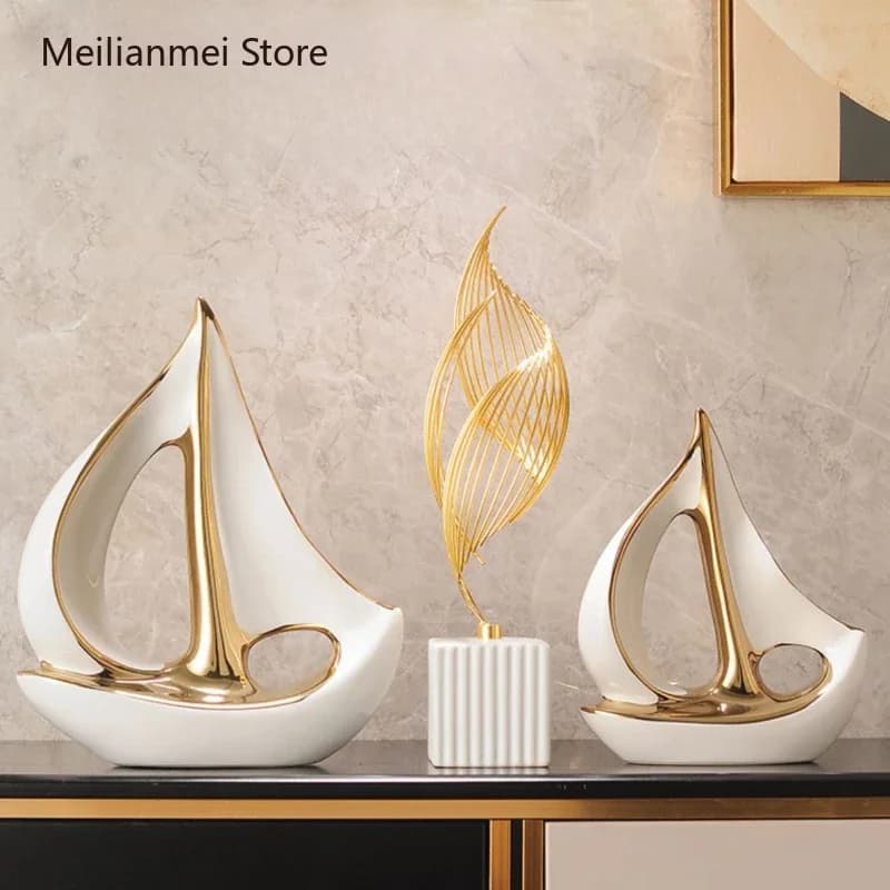 White Ceramic Ornaments Decorative Sets High-end Home Furnishings Living Rooms TV Cabinets Office Home Decor Miniatures Gifts