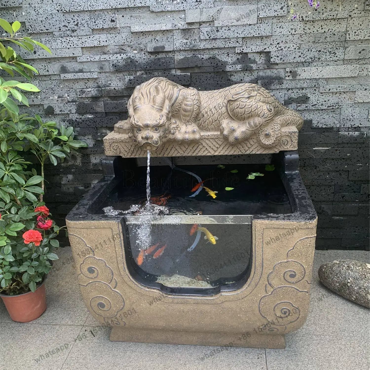 Circulation Garden Pool Landscaping Goldfish Tank Decoration Imitation Stone Carving Water-absorbing Beast Pede Belly Fish Pond