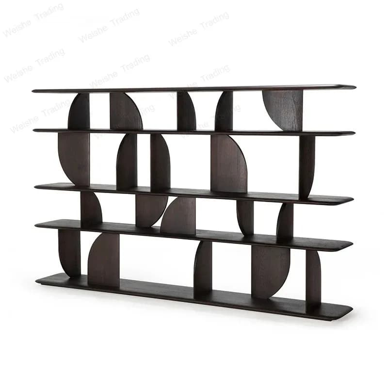 Black solid wood bookshelf floor-to-ceiling wabi sabi bogu shelf Nordic bookcase display cabinet Living room Duobao grid