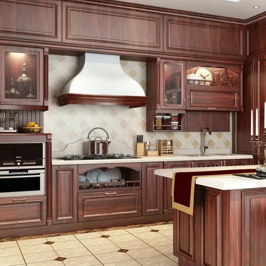％French-style High-end Luxury Custom-Made Pine Wood Kitchen Cabinet Modern Design Water Resistant Multi-Functional Wheels Kitche