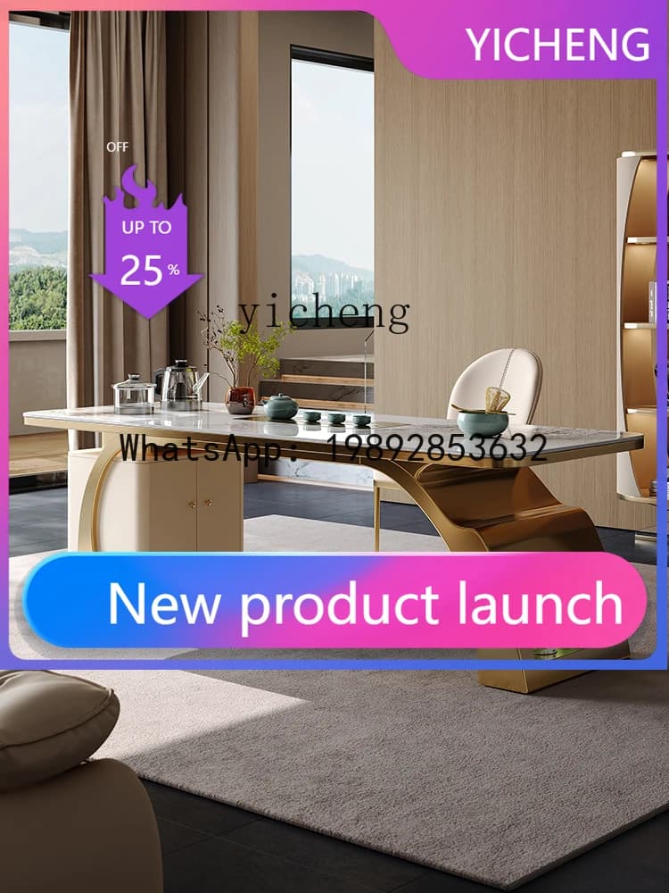 H4 Light Luxury Modern High-End Tea Table Home Table and Chairs Stainless Steel Kung Fu Tea Brewing Table
