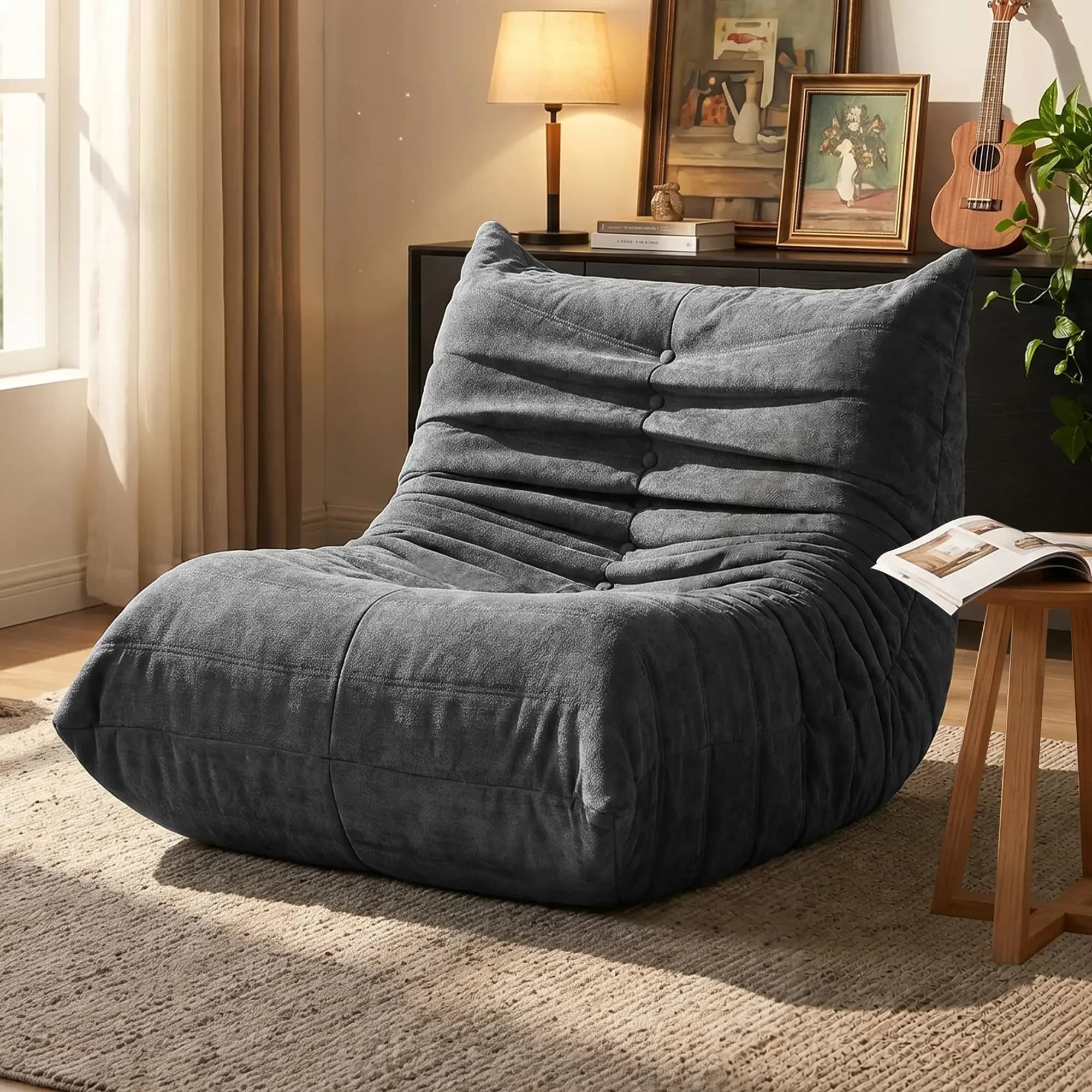 Oversized Cushioned Elegant Bean Bag Sofas Reclining Decorative Padded Comfortable Bean Bag Sofas Sillon Puff Seating Furniture
