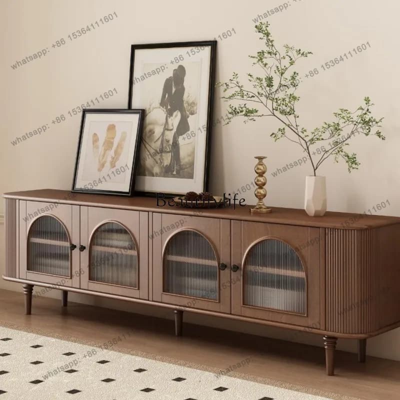 FG French Solid Wood TV Cabinet American Retro Living Room Floor Ash Wood Storage Locker
