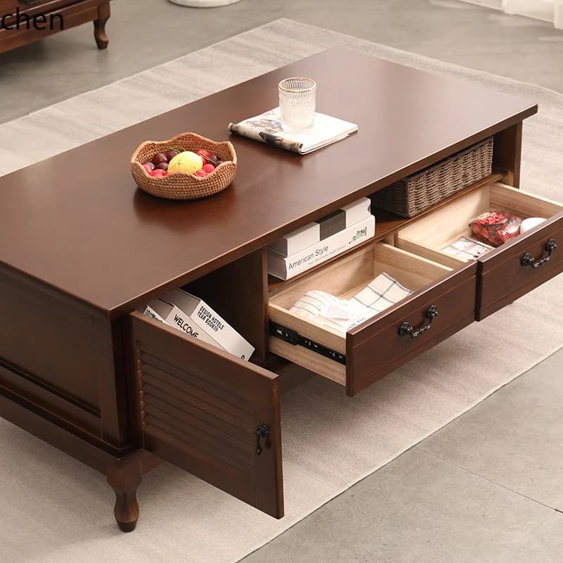 HT coffee table living room household solid wood double-layer storage coffee table TV cabinet combination