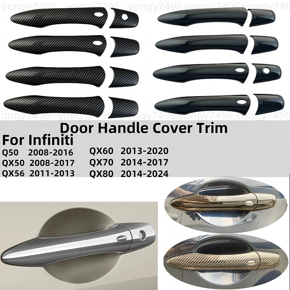 For Infiniti QX50 Q50 QX56 QX60 QX70 2008 - 2014 - 2020 Gloss Black Carbon Side Door Handle Covers Bowl Stickers Car Accessories