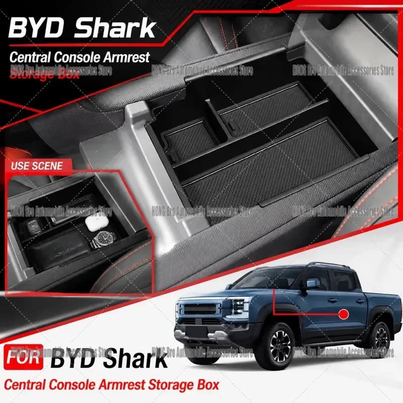 For BYD Shark Central Console Armrest Storage Box Wireless Charging Silicone Panel Cup Holder Interior Accessories Organizer