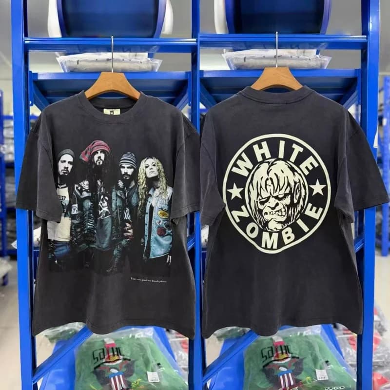 Hip-Hop Black T-Shirt 1996 Character Print Summer Men's Women's Vintage Washed Short-Sleeve T-Shirt