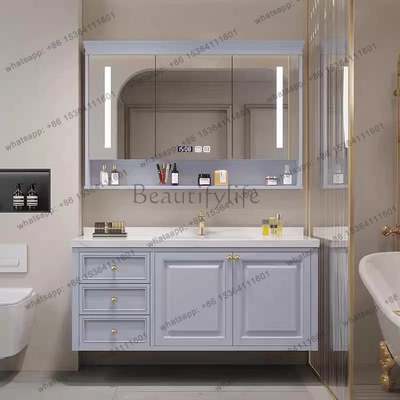 Storage Simple Cupboard Organizer Desgin Wooden Mirror Partitions Bathroom Cabinet