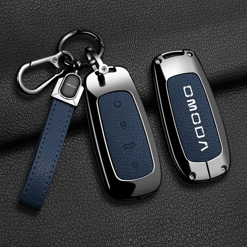 Alloy Leather Remote Fob Key Case Cover Holder Chain For Chery OMODA 5 2023 C5 E5 C5 EV 5EV JAECOO J7 Car Interior Accessories