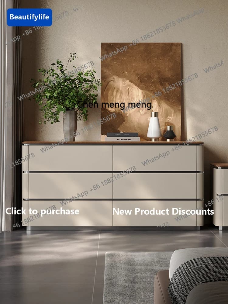M183 Italian minimalist six-chest cabinet, locker integrated against the wall, light luxury walnut solid wood chest cabinet