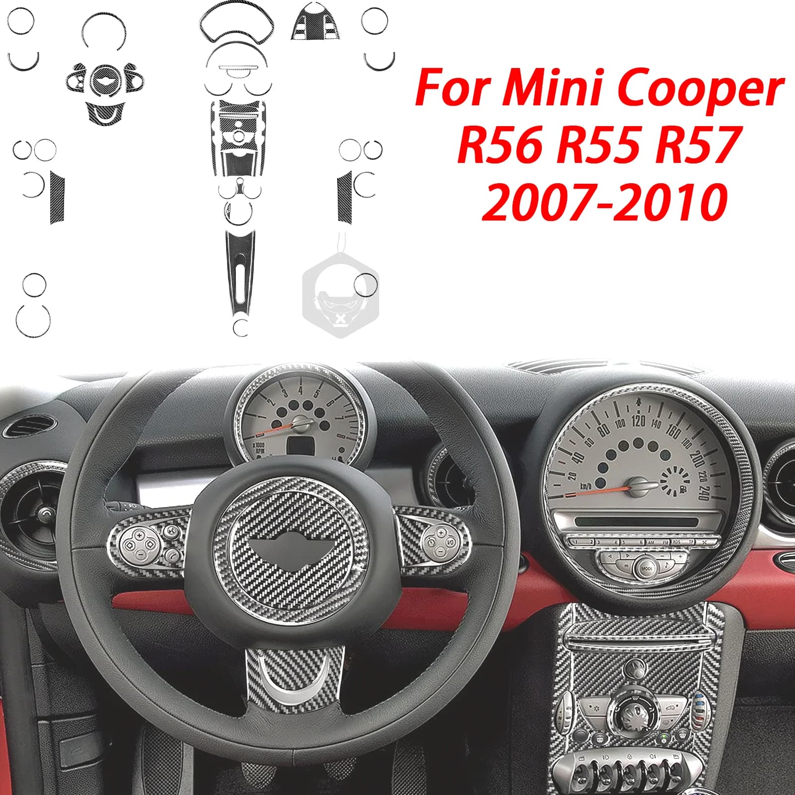 For Mini Cooper R56 R55 R57 2007-2010 Real Carbon Fiber Sticker Radio Control Shift Lift Panel Car inside decorative Accessories