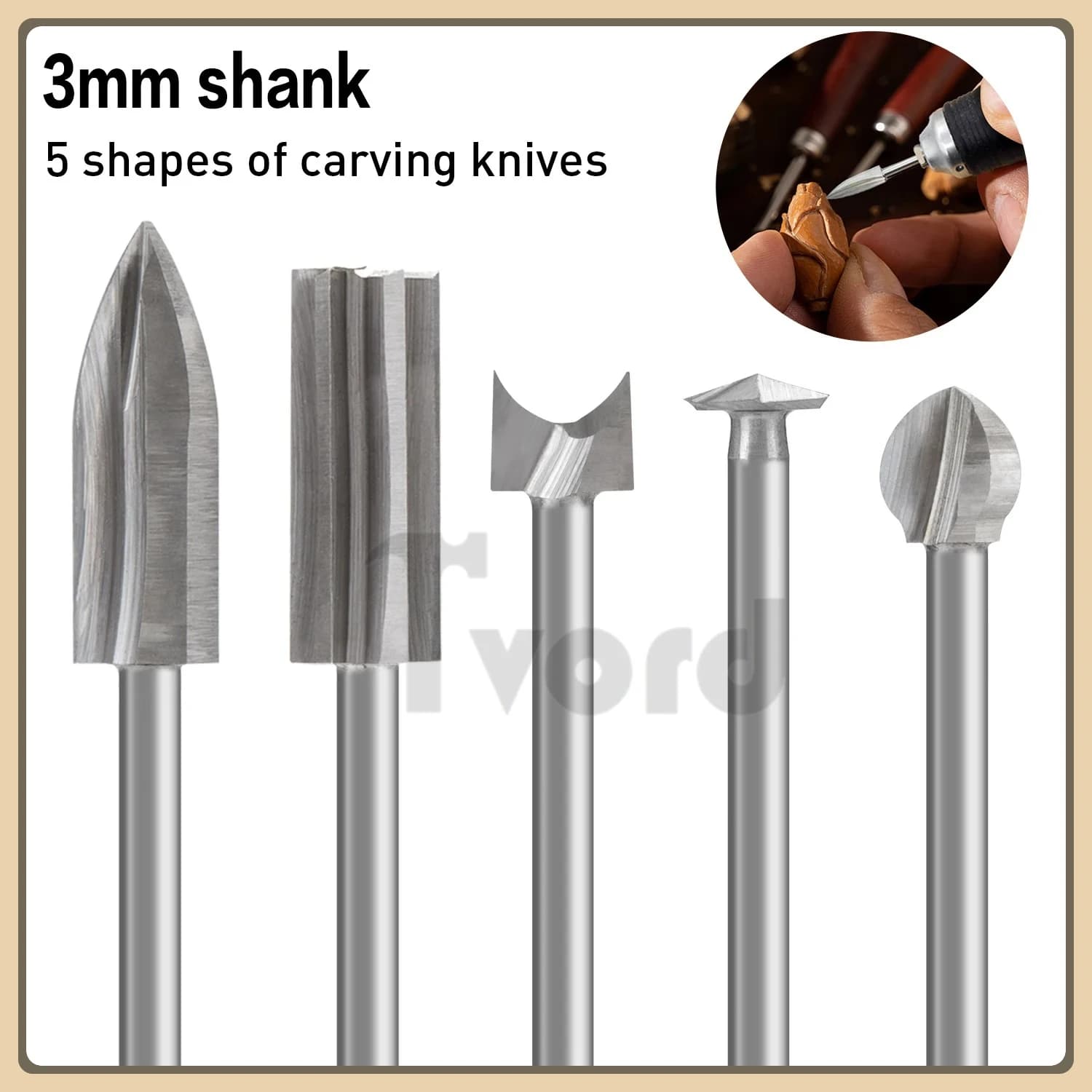 5 Pcs Wood Carving Drill Bits Set with 3mm Shank Compatible with Dremel Rotary Tool, Woodworking Accessories