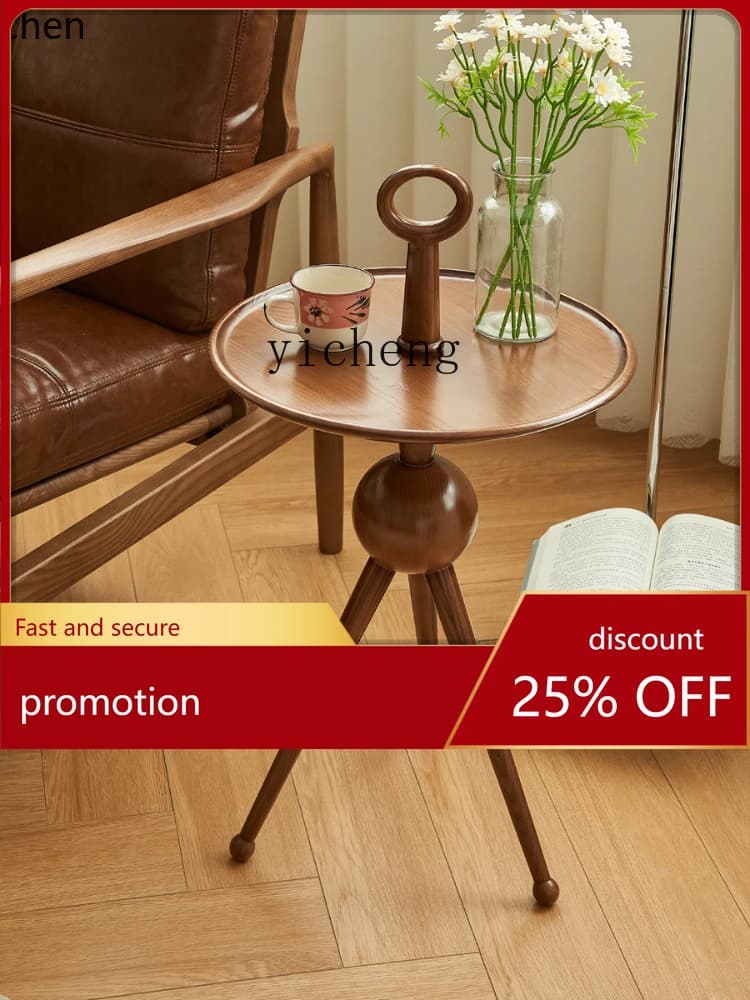 YFY Retro Sofa Side Table Solid Wood Balcony Leisure Small round Table Coffee Table Small Apartment