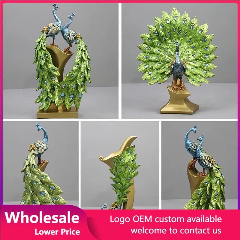 Creative Statues Decor Animal Peacock Home Decoration Figurines European Resin Living Room Bedroom Ornaments Crafts Wedding Gift