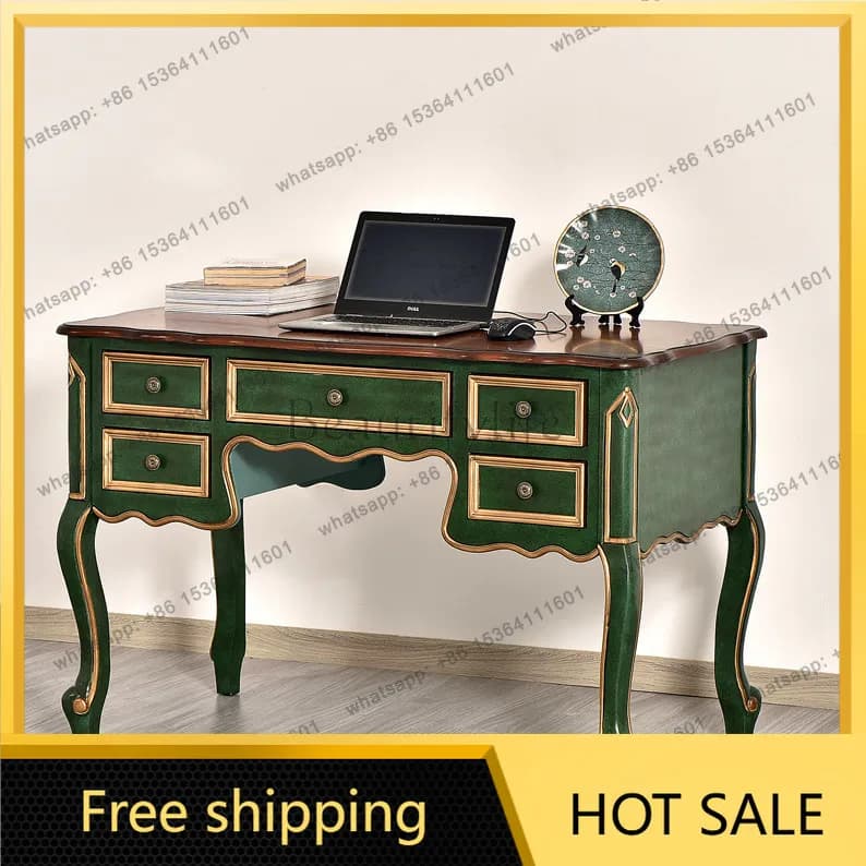 Factory Direct American Solid Wood Desk Retro Green Writing Desk Computer Desk Home Storage Cabinet