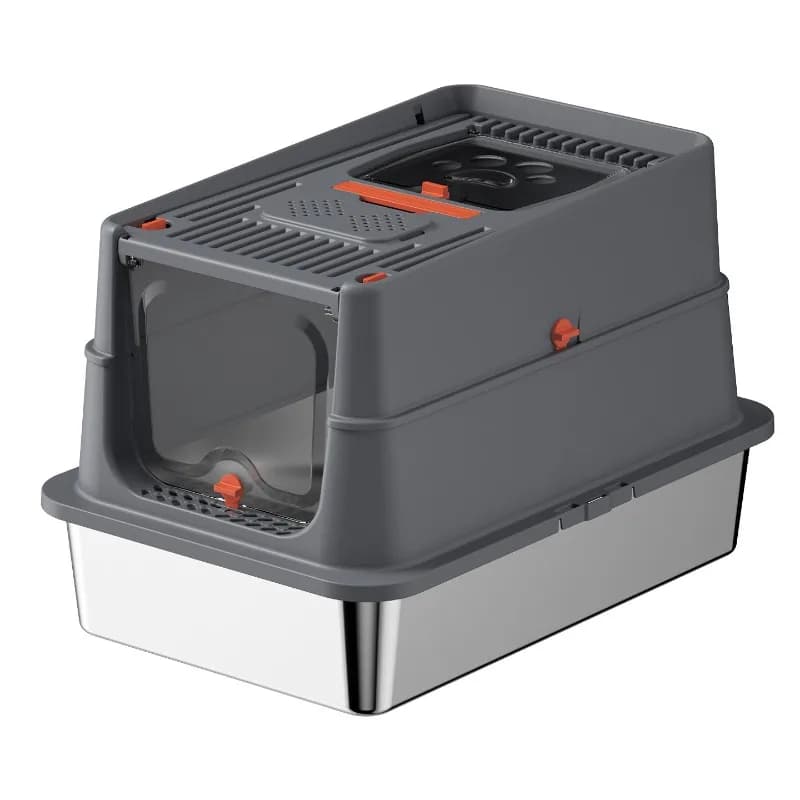 Fully enclosed stainless steel cat litter box deodorizing flap removable easy to clean cat toilet large cat poop basin