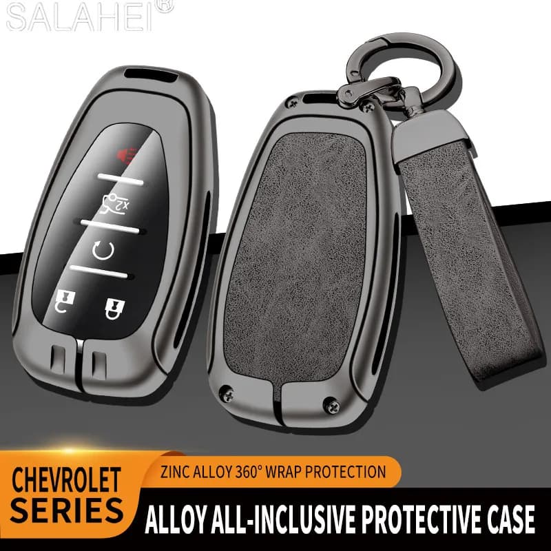 Zinc Alloy Leather Car Key Case Fob Cover Protector Shell For Chevrolet Chevy Camaro Cruze Malibu Equinox Onix Spark Keychain