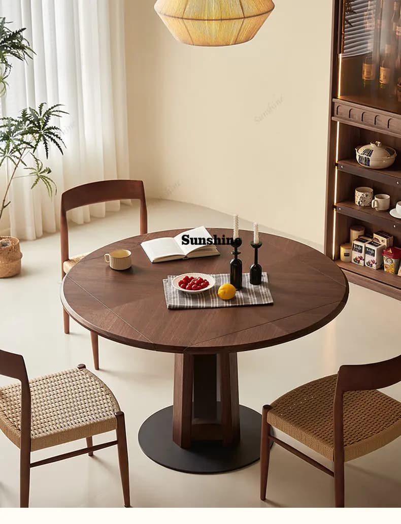 North American black walnut solid wood folding square table variable round table household medieval dining table