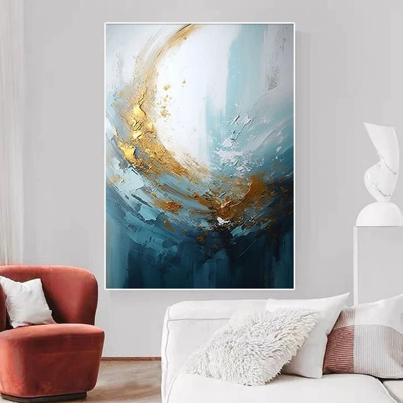 handmade Large abstract Oil Painting Golden and green Canvas Art Light luxury salon decorative wall art Modern home decoration