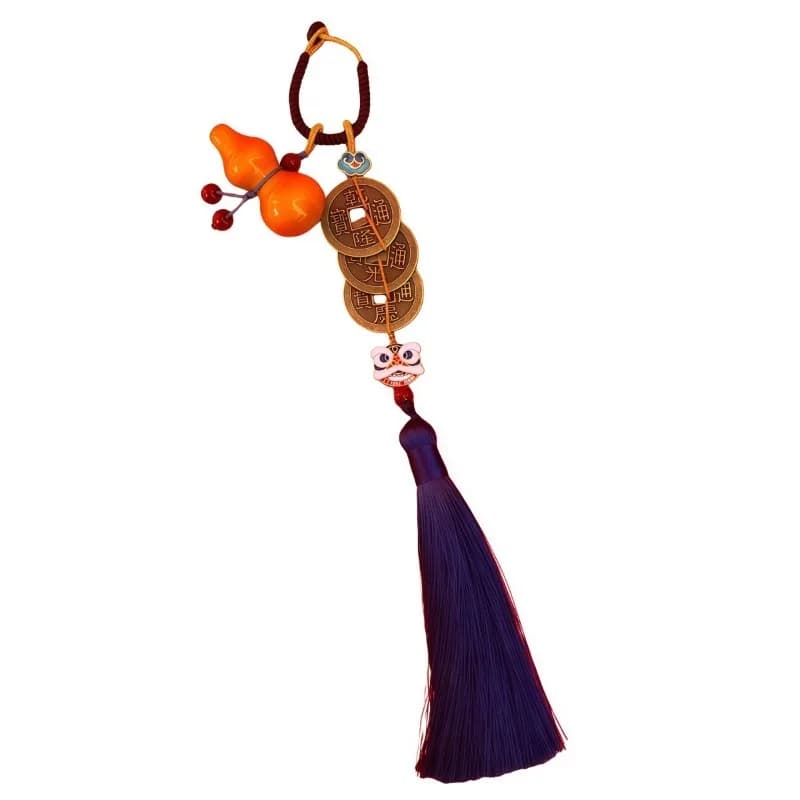 Lucky Gourd Emperor Coins Car Hanging Ornament Chinese Feng Shui Wealth Amulet Tassel Keychain Traditional Ethnic Jewelry Gift