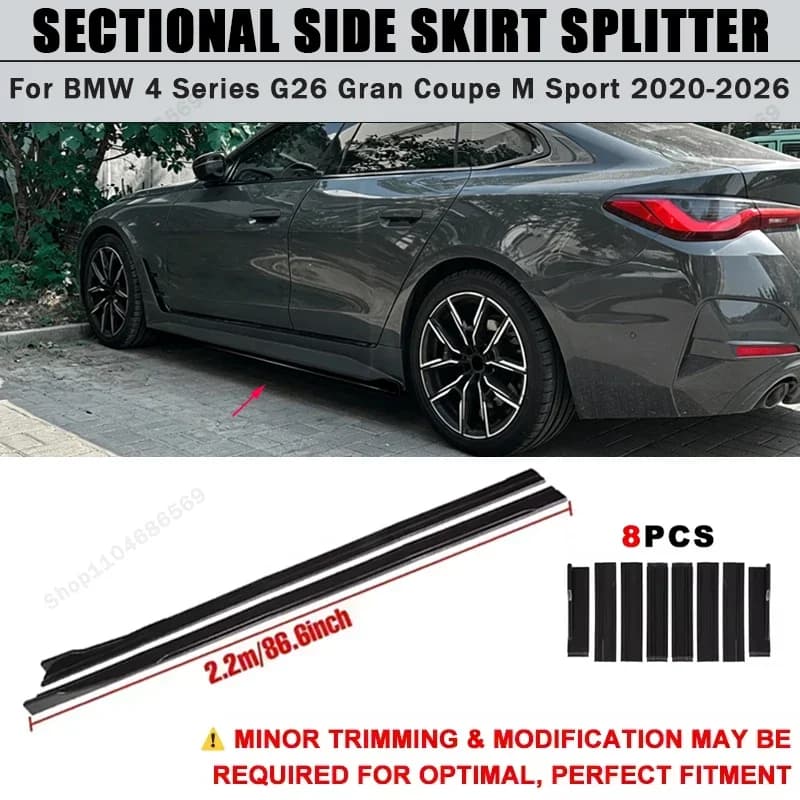 For BMW 4 Series G26 Gran Coupe M Sport 2020-2026 Side Skirts Extension Rocker Panel Splitter 86.6" ABS Plastic Body Kit Tuning
