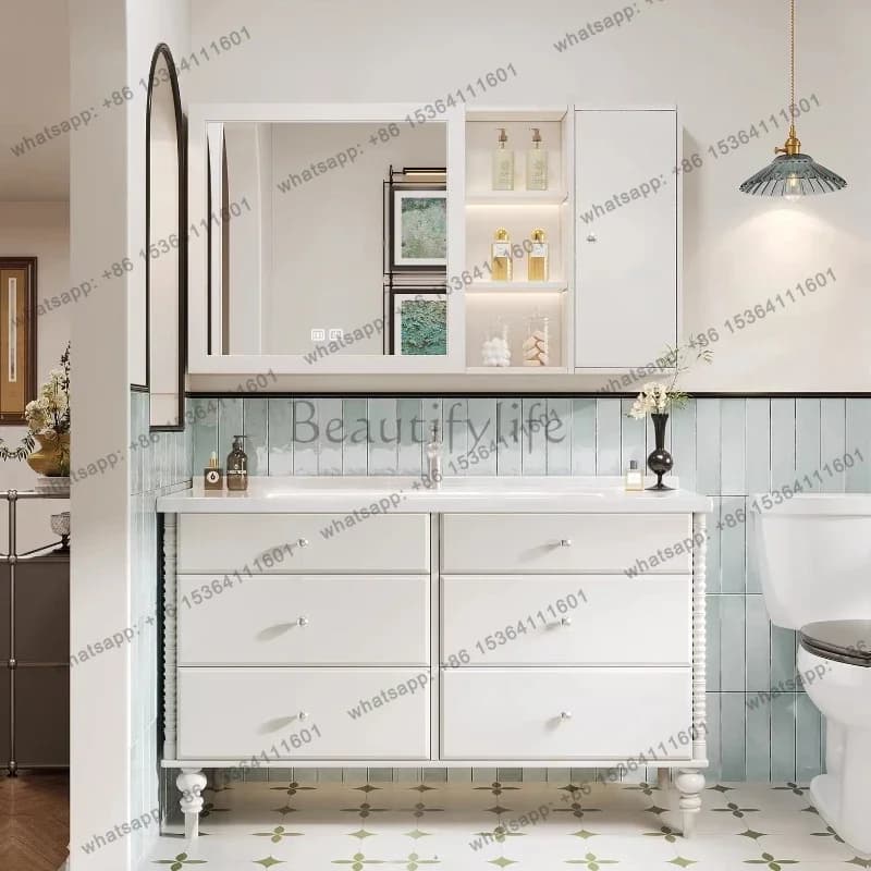 French cream wind bathroom cabinet combination floor ceramic integrated basin toilet washbasin washstand