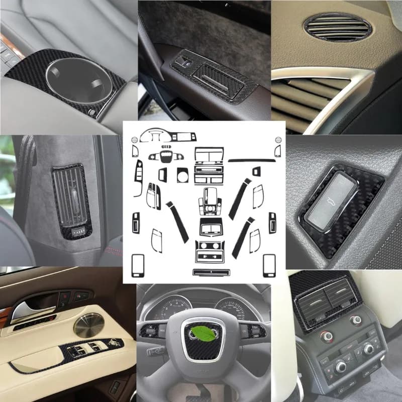 Car Steering Wheel Gear Shift Radio CD Frame Panel Carbon Fiber Trim Sticker For Audi Q7 2007-2015 Styling Accessories