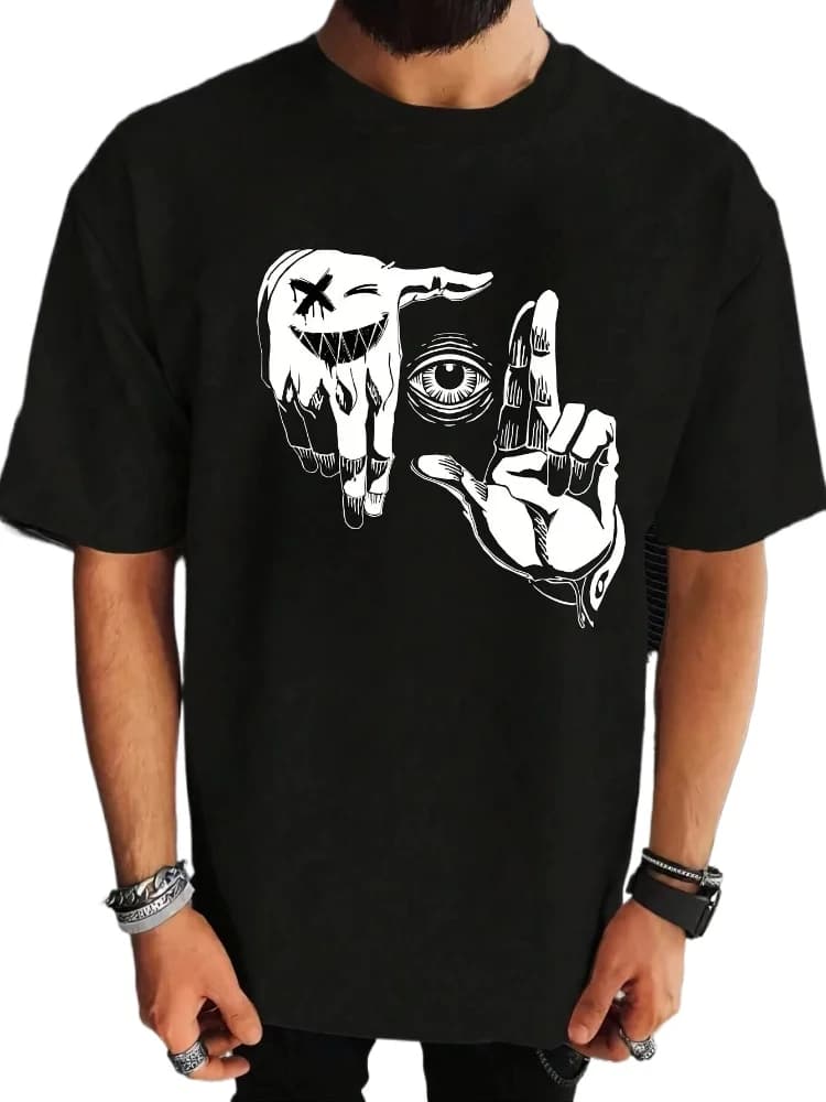 Men's fashion T-shirt with round neck and short sleeves-soft cotton casual T-shirt with unique gesture printing in summer.