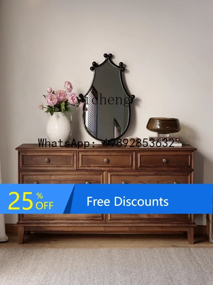 LYY Vintage Solid Wood 7-Drawer Cabinet American Bedroom Bed Front Cabinet Black Walnut North American Locker