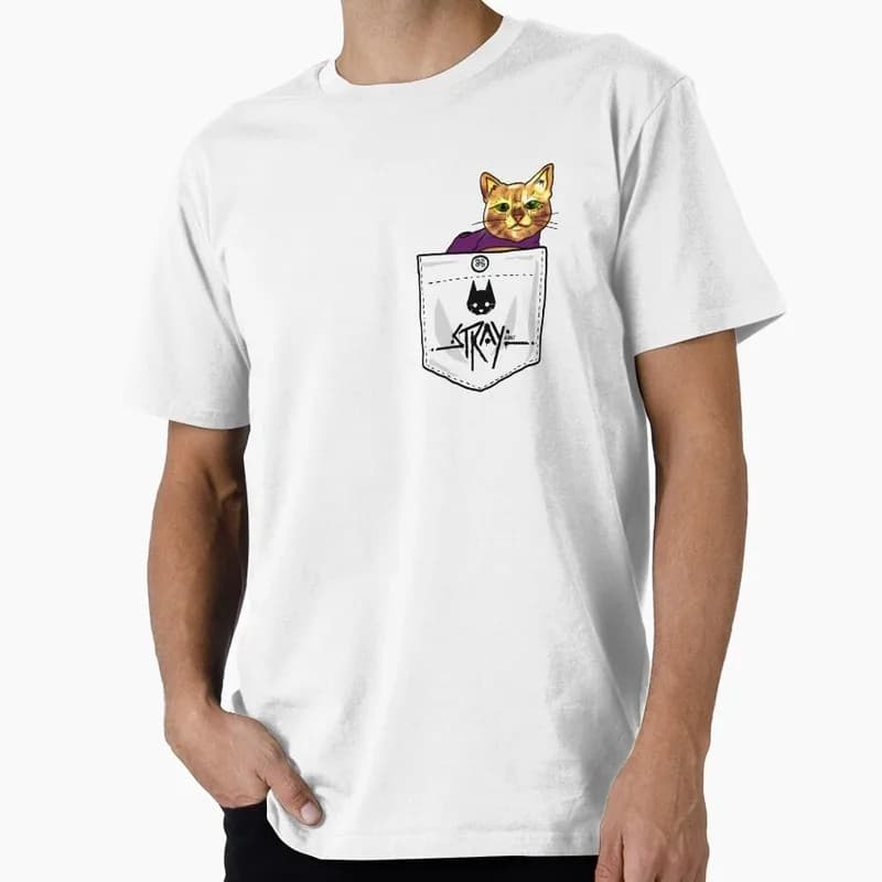 Stray Video Game Cat Graphic T‑Shirt O‑Neck Short Sleeve Unisex Tees Cyberpunk Stray Cat Print Casual Streetwear For Gamer Fans