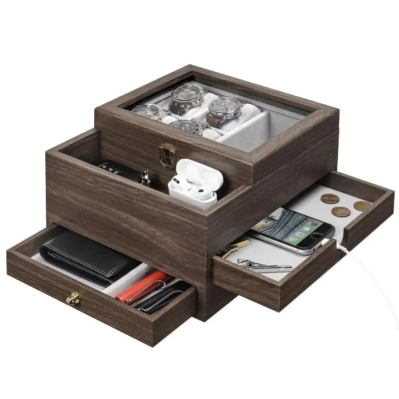 Watch Box Jewelry Storage with Acrylic Watch Box for Rings, Bracelets, Watches, Necklaces, Earrings and Accessories