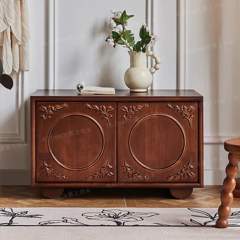 CX antique solid wood door shoe changing bench, can sit retro carved cabinet