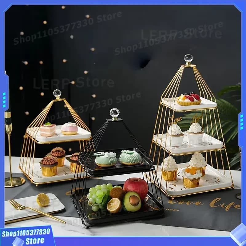 Luxury Gold Iron Cake Stand Triangular Dessert Display Rack Bird Cage Style Storage Shelf for Party Wedding Decoration New