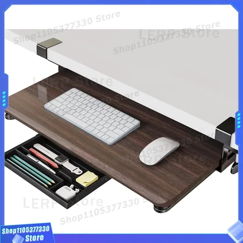 C Type Clip On Sliding Keyboard Mouse Tray Under Desk Mount Pull Out Drawer For Computer Typing Office Workstation